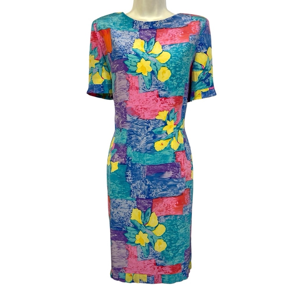1990’s Vintage Silk Multicolor Abstract Dress by Liz Claiborne